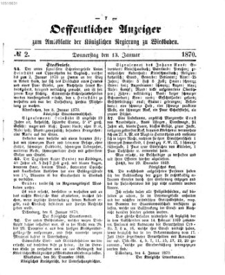 Amtsblatt der Regierung in Wiesbaden (Herzoglich-nassauisches allgemeines Intelligenzblatt) Donnerstag 13. Januar 1870