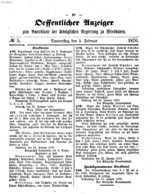 Amtsblatt der Regierung in Wiesbaden (Herzoglich-nassauisches allgemeines Intelligenzblatt) Donnerstag 3. Februar 1870