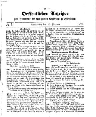 Amtsblatt der Regierung in Wiesbaden (Herzoglich-nassauisches allgemeines Intelligenzblatt) Donnerstag 17. Februar 1870