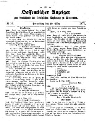 Amtsblatt der Regierung in Wiesbaden (Herzoglich-nassauisches allgemeines Intelligenzblatt) Donnerstag 10. März 1870