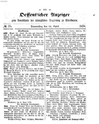 Amtsblatt der Regierung in Wiesbaden (Herzoglich-nassauisches allgemeines Intelligenzblatt) Donnerstag 14. April 1870