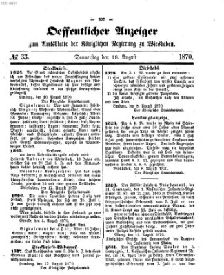 Amtsblatt der Regierung in Wiesbaden (Herzoglich-nassauisches allgemeines Intelligenzblatt) Donnerstag 18. August 1870