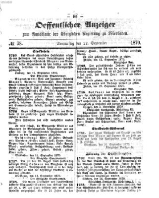 Amtsblatt der Regierung in Wiesbaden (Herzoglich-nassauisches allgemeines Intelligenzblatt) Donnerstag 22. September 1870