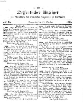 Amtsblatt der Regierung in Wiesbaden (Herzoglich-nassauisches allgemeines Intelligenzblatt) Donnerstag 27. Oktober 1870