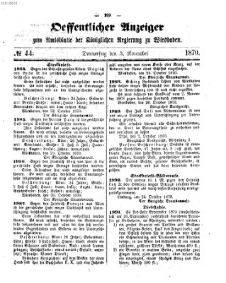 Amtsblatt der Regierung in Wiesbaden (Herzoglich-nassauisches allgemeines Intelligenzblatt) Donnerstag 3. November 1870