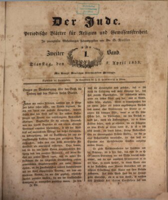 Der Jude Dienstag 2. April 1833