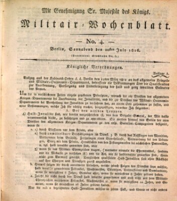 Militär-Wochenblatt Samstag 20. Juli 1816