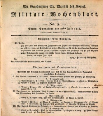 Militär-Wochenblatt Samstag 27. Juli 1816