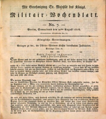 Militär-Wochenblatt Samstag 10. August 1816