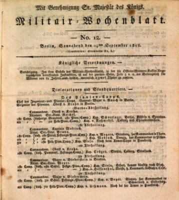 Militär-Wochenblatt Samstag 14. September 1816