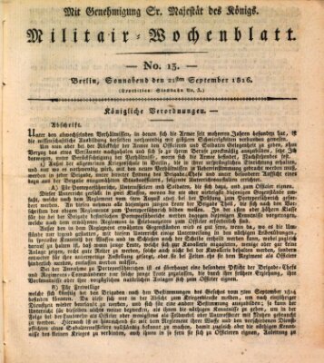 Militär-Wochenblatt Samstag 21. September 1816