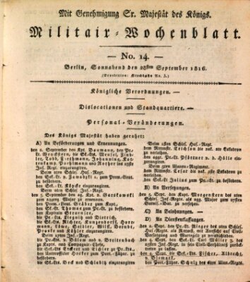 Militär-Wochenblatt Samstag 28. September 1816