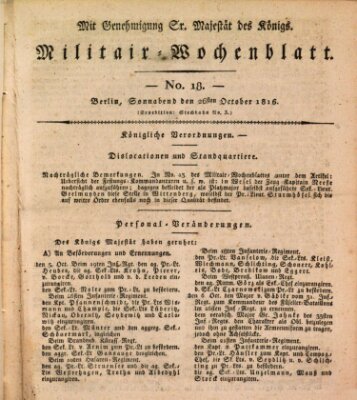 Militär-Wochenblatt Samstag 26. Oktober 1816