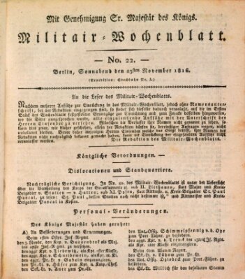 Militär-Wochenblatt Samstag 23. November 1816