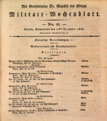 Militär-Wochenblatt Samstag 21. Dezember 1816