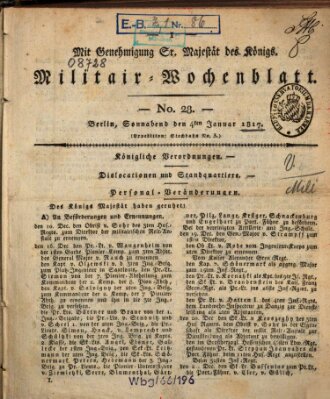 Militär-Wochenblatt Samstag 4. Januar 1817