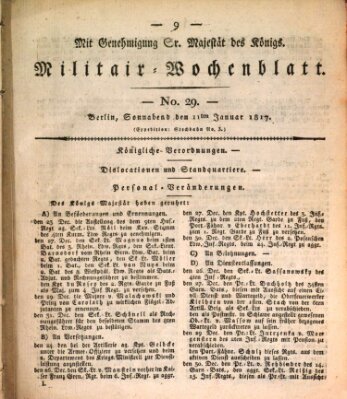 Militär-Wochenblatt Samstag 11. Januar 1817