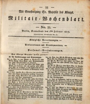 Militär-Wochenblatt Samstag 1. Februar 1817