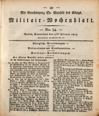 Militär-Wochenblatt Samstag 15. Februar 1817