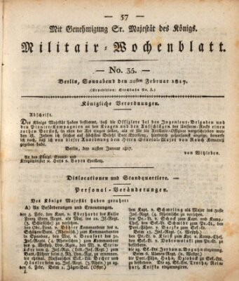 Militär-Wochenblatt Samstag 22. Februar 1817