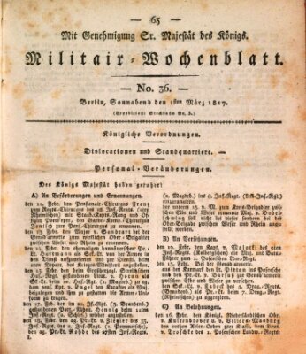 Militär-Wochenblatt Samstag 1. März 1817