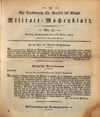 Militär-Wochenblatt Samstag 8. März 1817