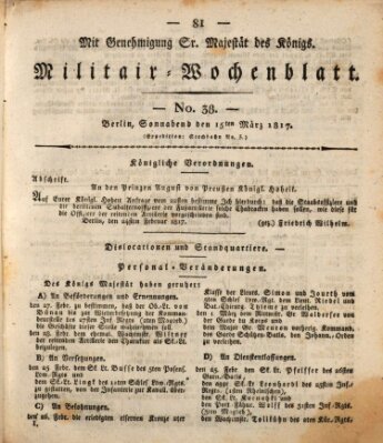 Militär-Wochenblatt Samstag 15. März 1817