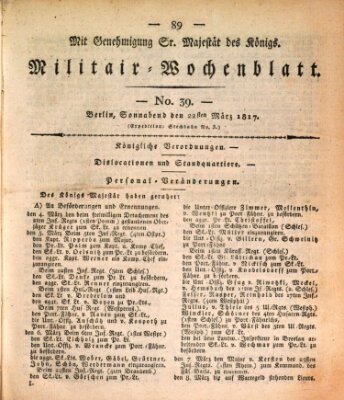 Militär-Wochenblatt Samstag 22. März 1817