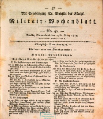 Militär-Wochenblatt Samstag 29. März 1817