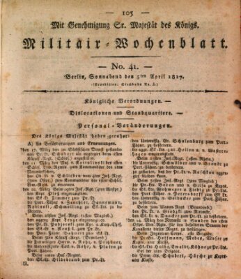 Militär-Wochenblatt Samstag 5. April 1817