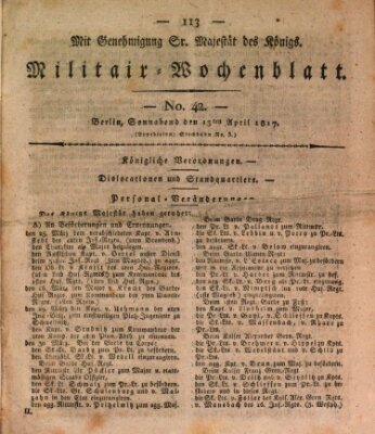 Militär-Wochenblatt Sonntag 13. April 1817