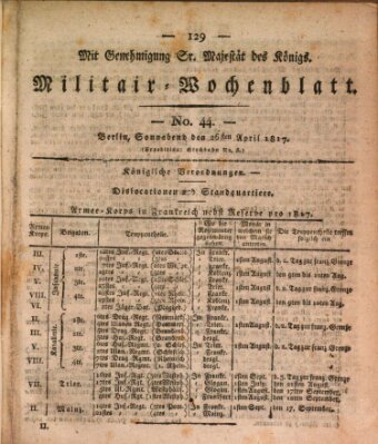 Militär-Wochenblatt Samstag 26. April 1817