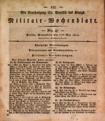 Militär-Wochenblatt Samstag 17. Mai 1817