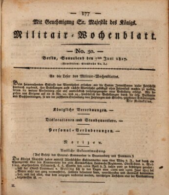 Militär-Wochenblatt Samstag 7. Juni 1817