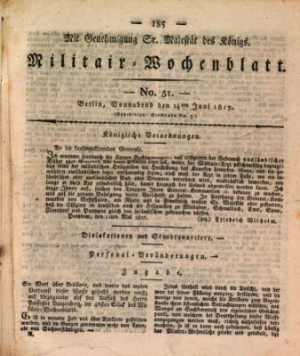 Militär-Wochenblatt Samstag 14. Juni 1817