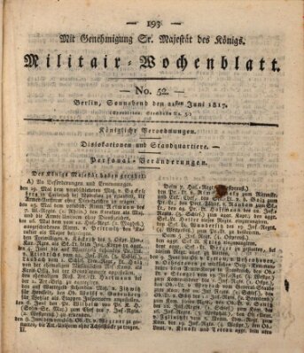 Militär-Wochenblatt Samstag 21. Juni 1817