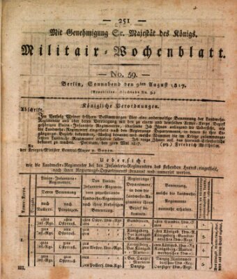 Militär-Wochenblatt Samstag 9. August 1817