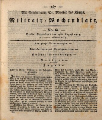 Militär-Wochenblatt Samstag 23. August 1817