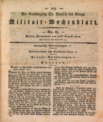 Militär-Wochenblatt Samstag 30. August 1817