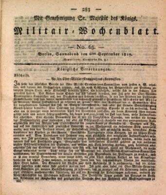 Militär-Wochenblatt Samstag 6. September 1817