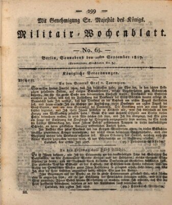 Militär-Wochenblatt Samstag 20. September 1817