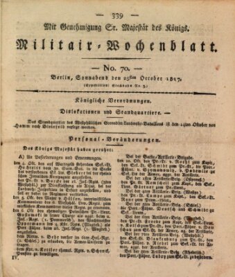 Militär-Wochenblatt Samstag 25. Oktober 1817