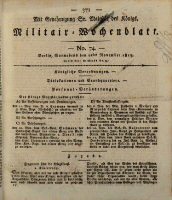 Militär-Wochenblatt Samstag 22. November 1817