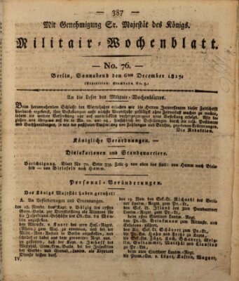 Militär-Wochenblatt Samstag 6. Dezember 1817