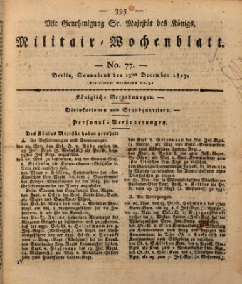 Militär-Wochenblatt Samstag 13. Dezember 1817