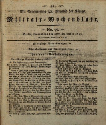 Militär-Wochenblatt Samstag 27. Dezember 1817