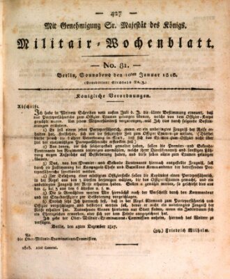 Militär-Wochenblatt Samstag 10. Januar 1818