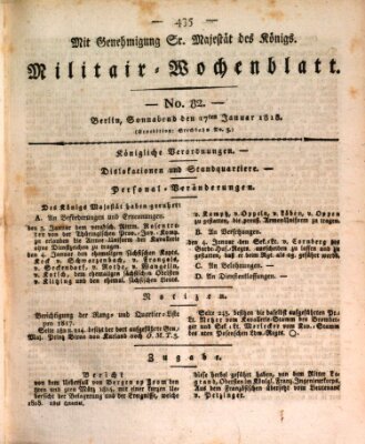 Militär-Wochenblatt Samstag 17. Januar 1818