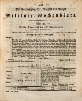 Militär-Wochenblatt Samstag 31. Januar 1818