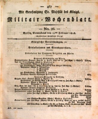 Militär-Wochenblatt Samstag 14. Februar 1818